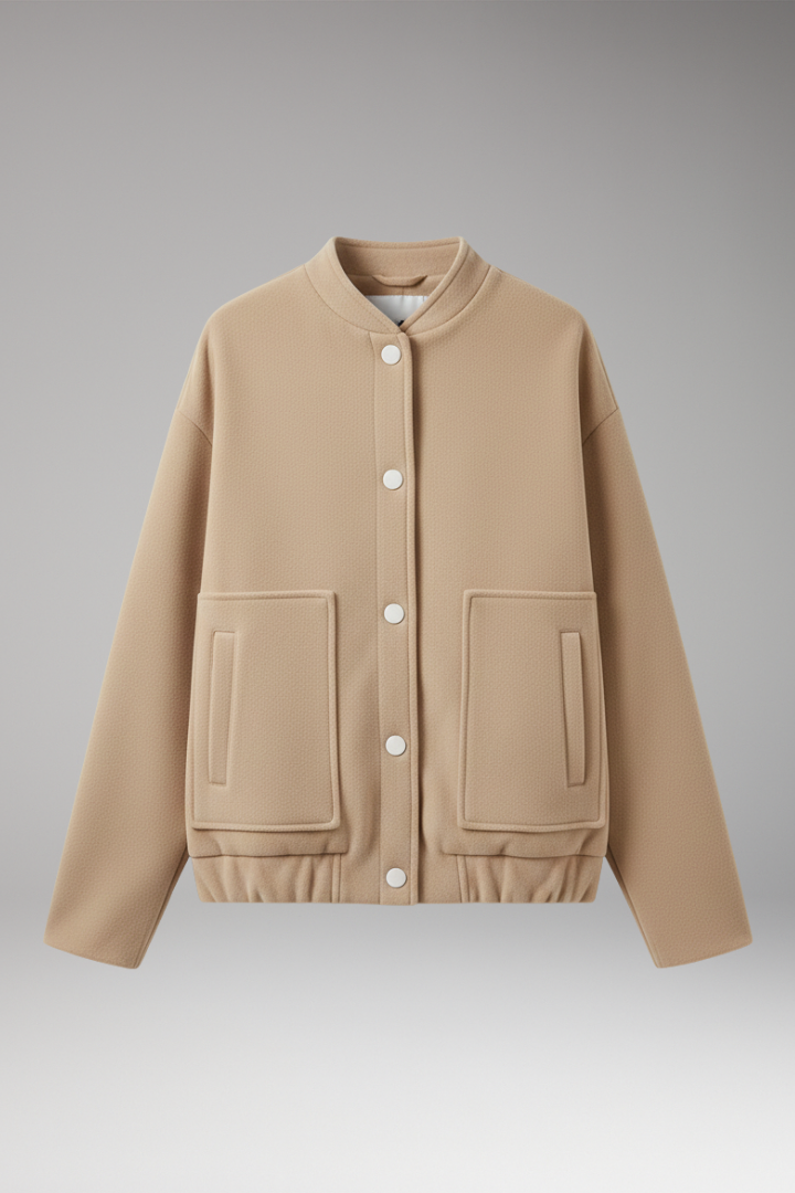 Women's Bomber Jacket with Ribbed Hem and Front Pockets