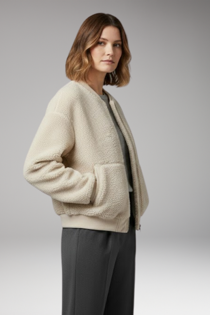 Women's Bomber Jacket with Round Neckline and Front Closure
