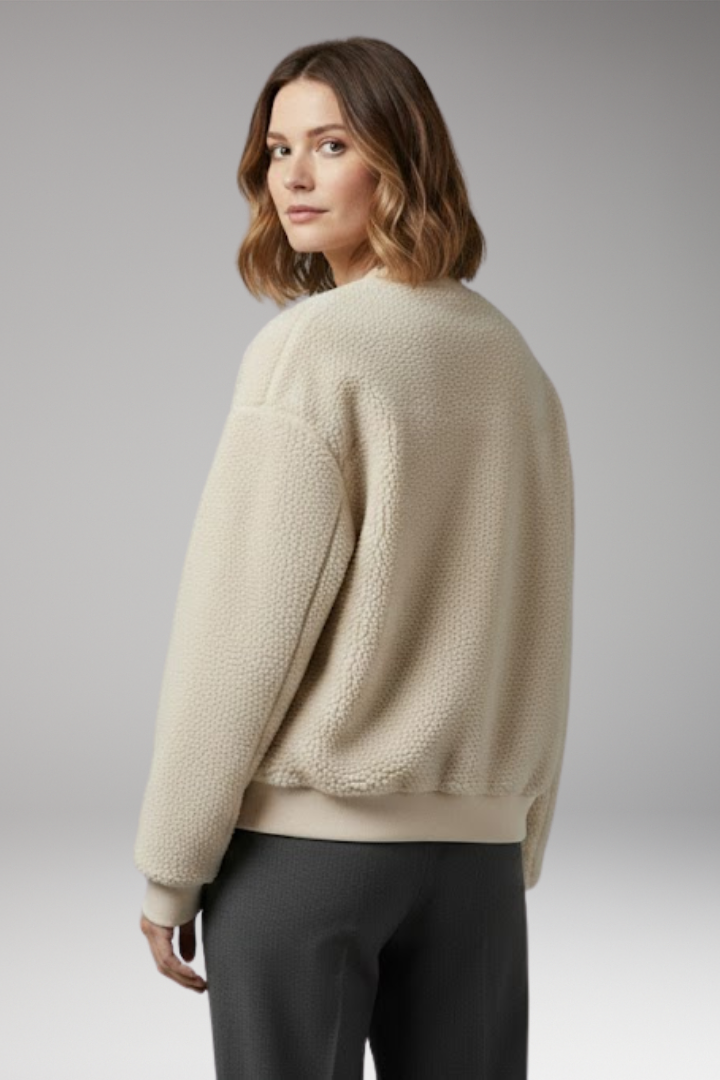 Women's Bomber Jacket with Round Neckline and Front Closure