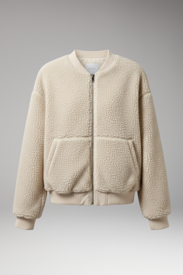 Women's Bomber Jacket with Round Neckline and Front Closure