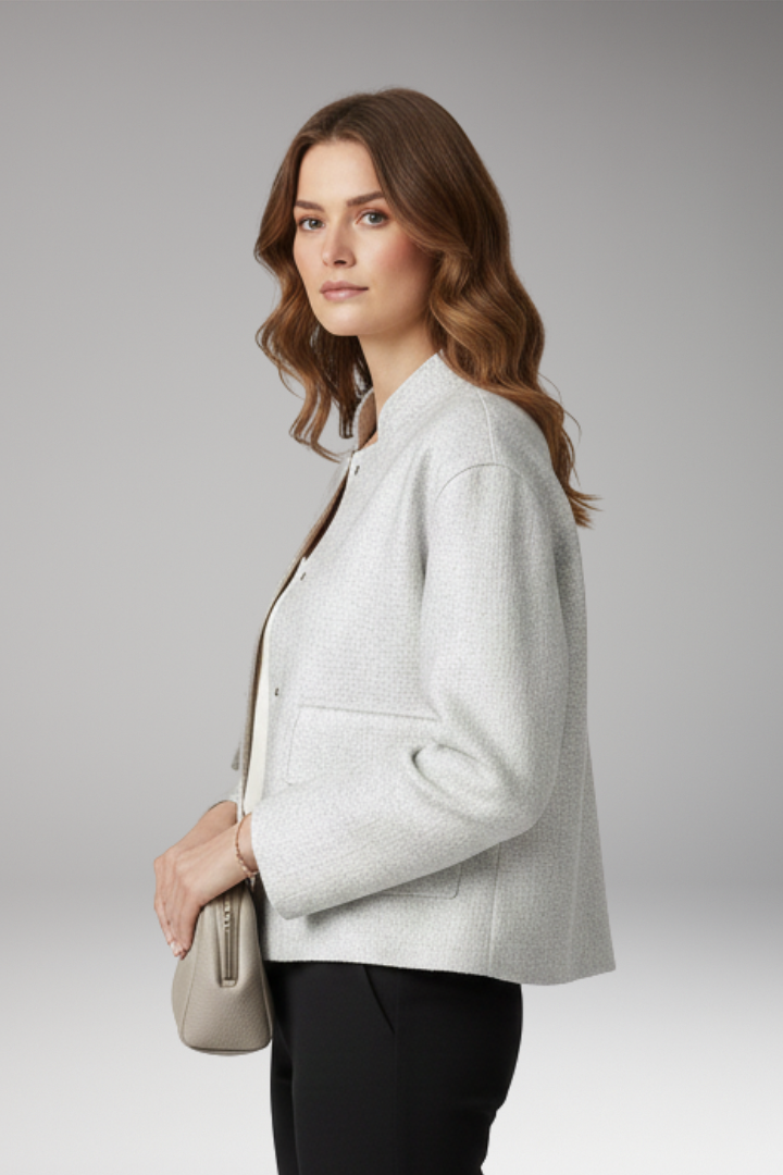 Women's Bomber Jacket with Sequined Surface and Front Zipper
