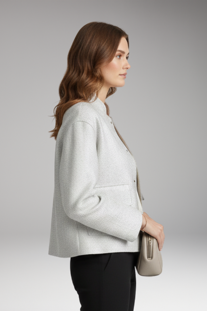 Women's Bomber Jacket with Sequined Surface and Front Zipper