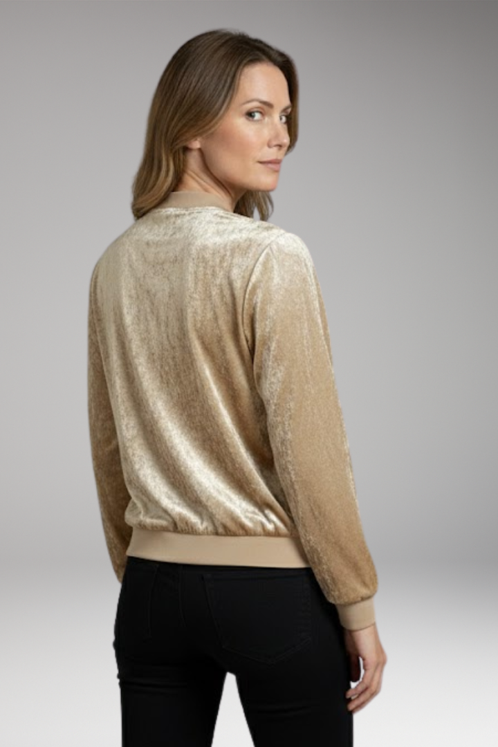 Women's Bomber Jacket with Shiny Fabric and Elastic Cuffs