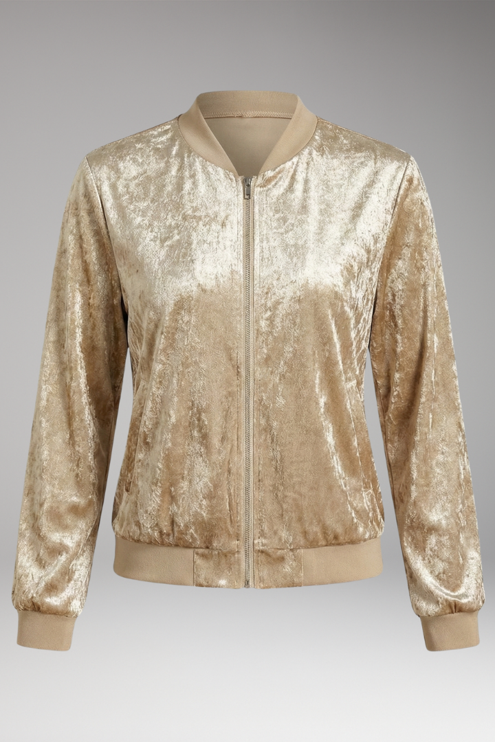 Women's Bomber Jacket with Shiny Fabric and Elastic Cuffs