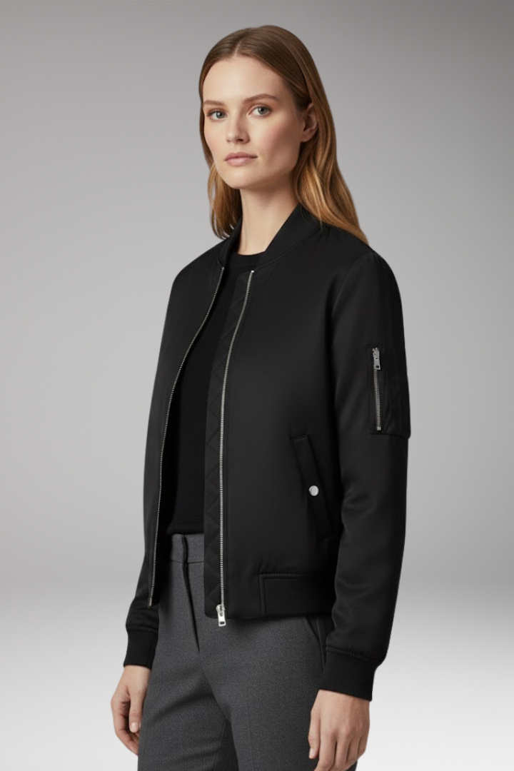 Women's Bomber Jacket with Stand-Up Collar and Practical Pockets