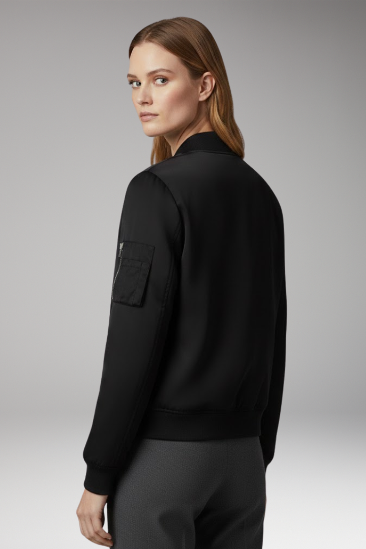 Women's Bomber Jacket with Stand-Up Collar and Practical Pockets