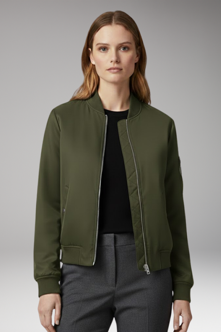 Women's Bomber Jacket with Stand-Up Collar and Practical Pockets