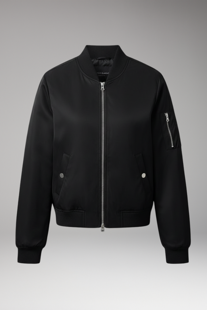 Women's Bomber Jacket with Stand-Up Collar and Practical Pockets
