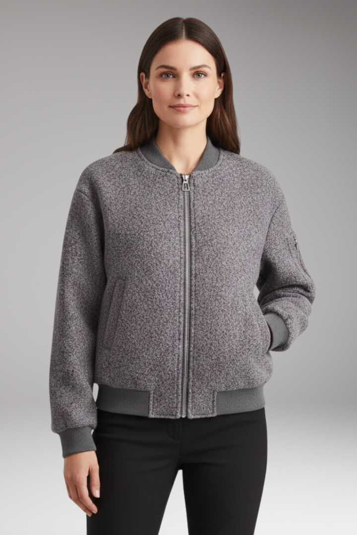 Women's Bomber Jacket with Zipper Closure and Elastic Cuffs