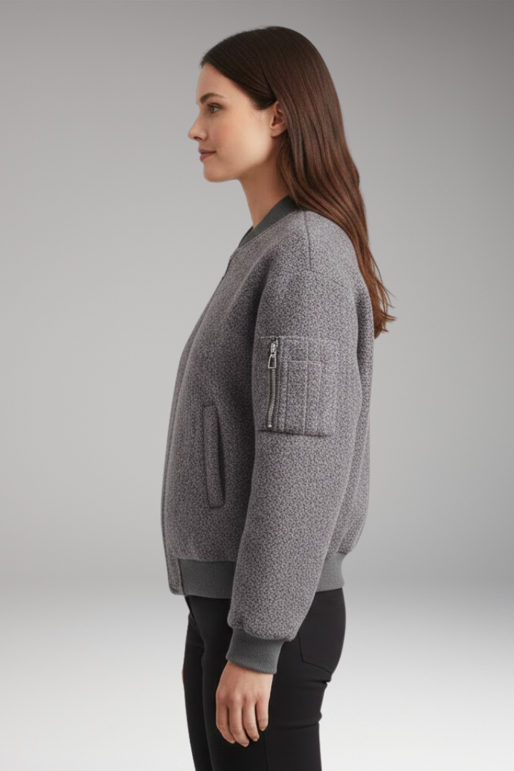 Women's Bomber Jacket with Zipper Closure and Elastic Cuffs