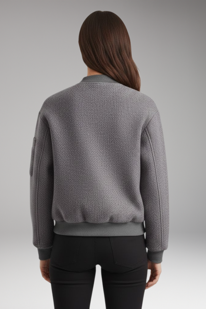 Women's Bomber Jacket with Zipper Closure and Elastic Cuffs