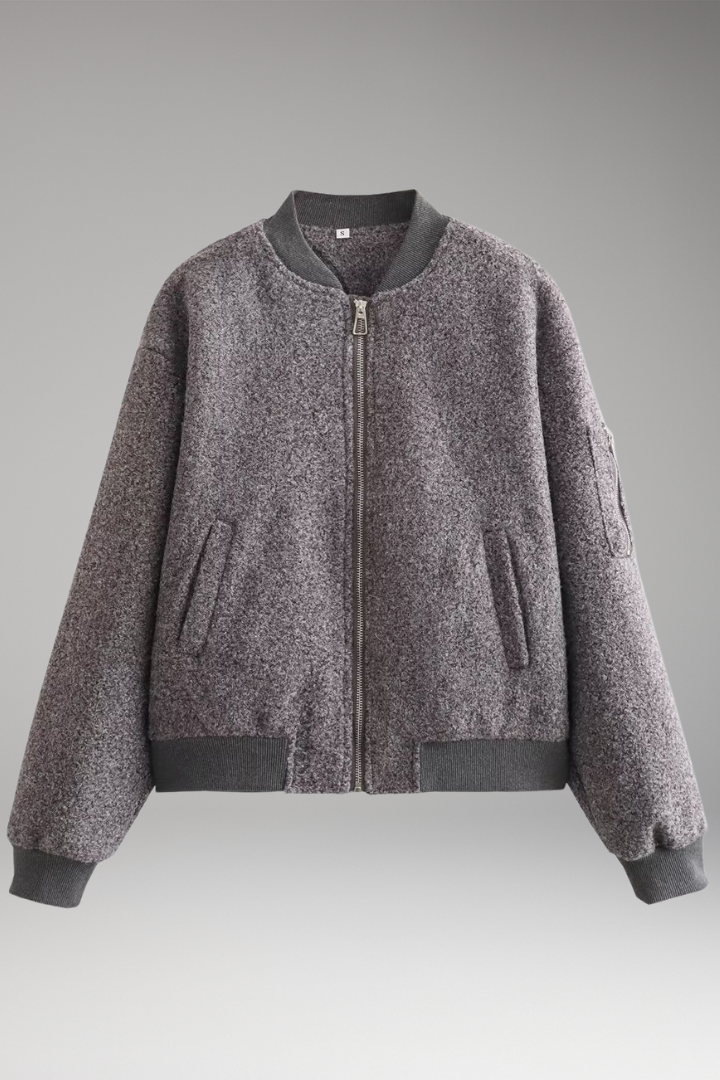 Women's Bomber Jacket with Zipper Closure and Elastic Cuffs