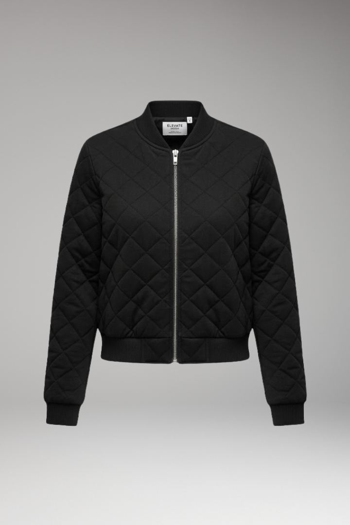 Women's Bomber Jacket with Zipper Closure and Ribbed Details
