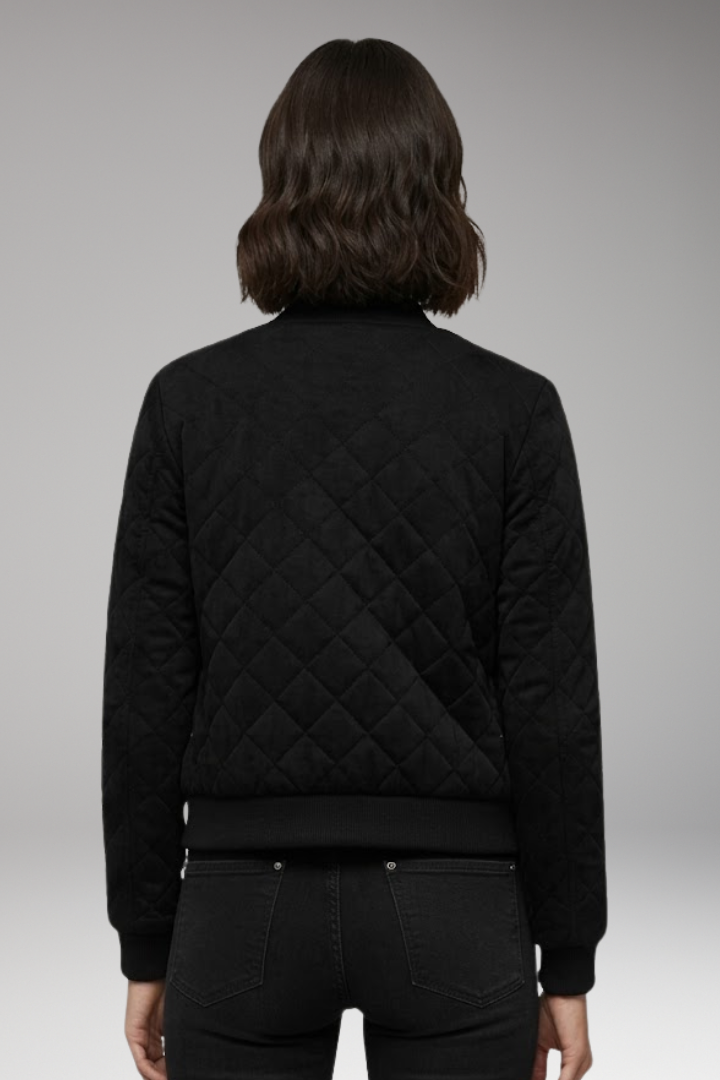Women's Bomber Jacket with Zipper Closure and Ribbed Details