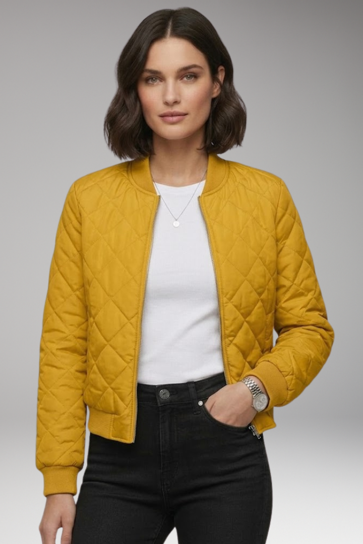 Women's Bomber Jacket with Zipper Closure and Ribbed Details