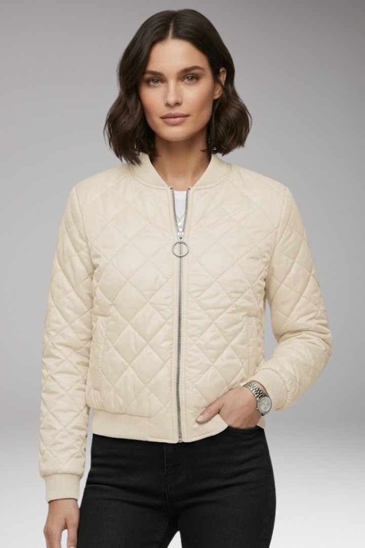 Women's Bomber Jacket with Zipper Closure and Ribbed Details