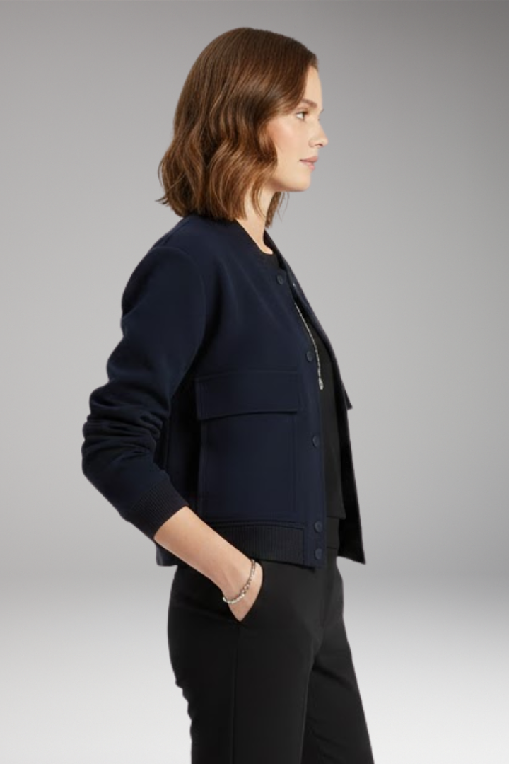 Women's Bomber Jacket with Zipper Closure and Ribbed Waist