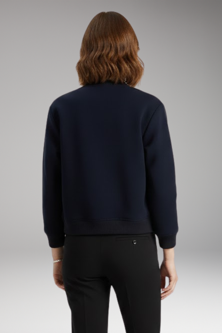 Women's Bomber Jacket with Zipper Closure and Ribbed Waist