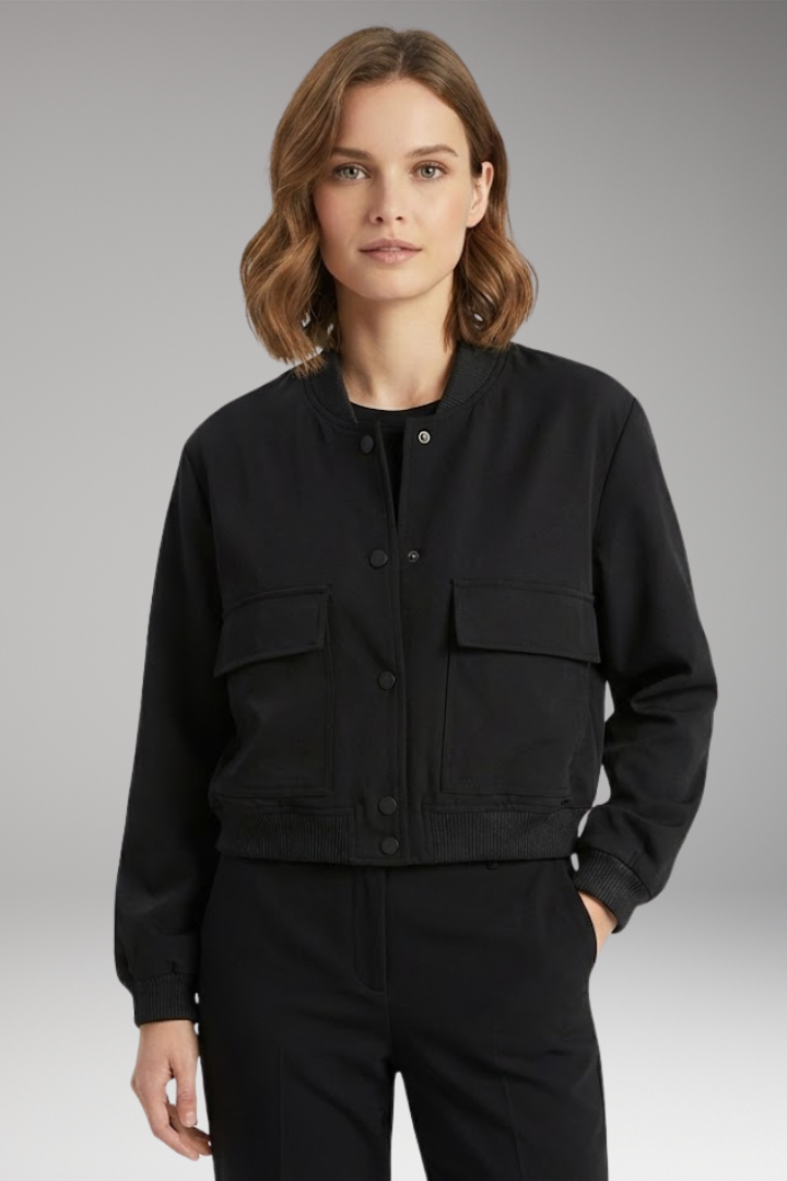 Women's Bomber Jacket with Zipper Closure and Ribbed Waist