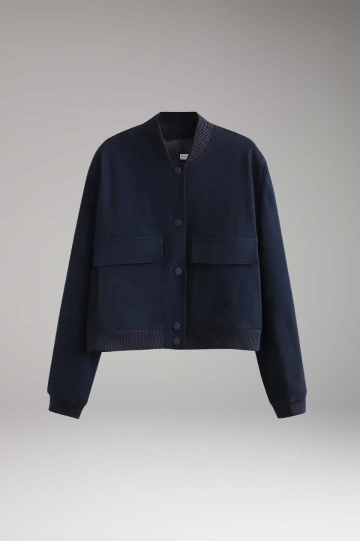 Women's Bomber Jacket with Zipper Closure and Ribbed Waist