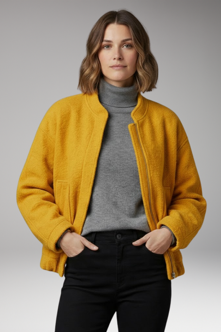 Women's Bomber Jacket with Zipper Front and Ribbed Details