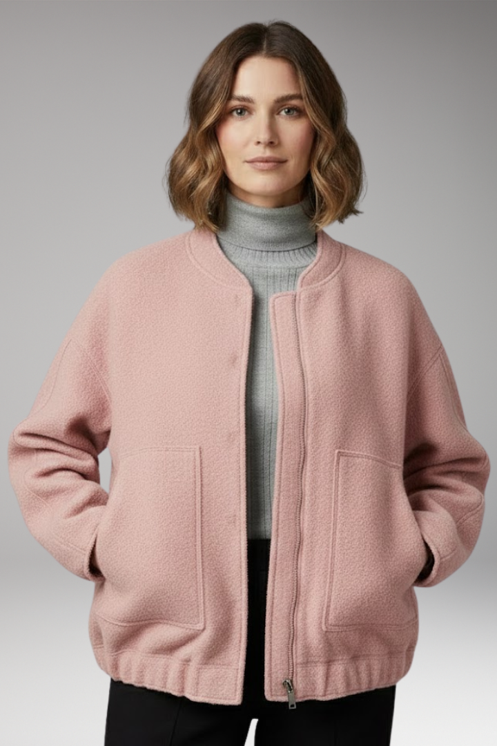 Women's Bomber Jacket with Zipper Front and Ribbed Details