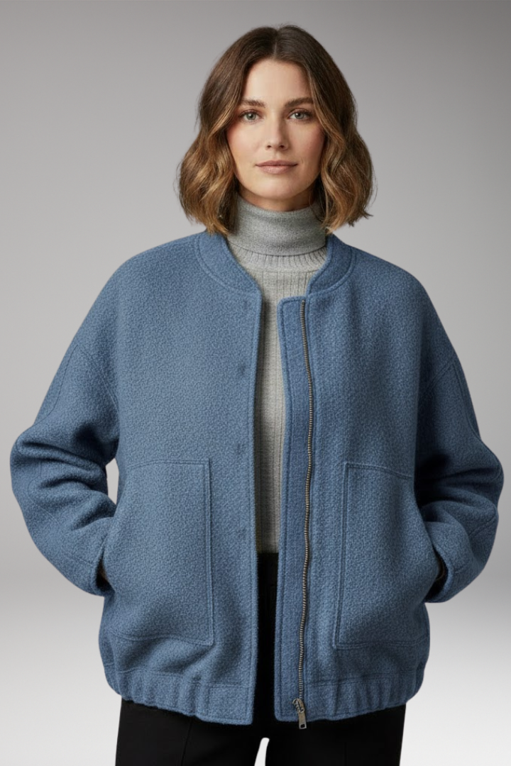 Women's Bomber Jacket with Zipper Front and Ribbed Details