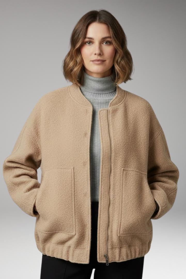 Women's Bomber Jacket with Zipper Front and Ribbed Details