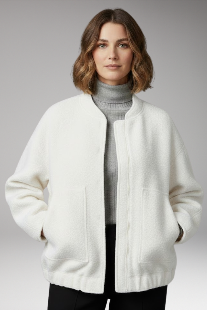 Women's Bomber Jacket with Zipper Front and Ribbed Details