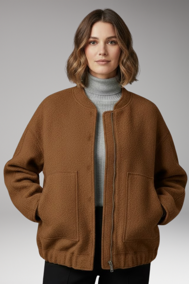 Women's Bomber Jacket with Zipper Front and Ribbed Details