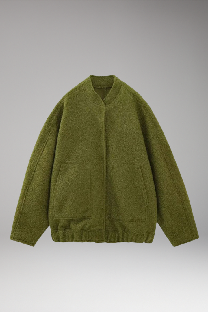 Women's Bomber Jacket with Zipper Front and Ribbed Details