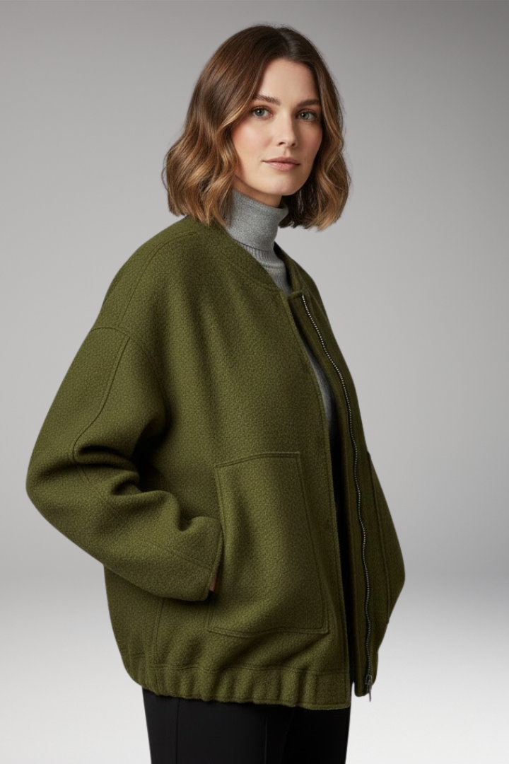 Women's Bomber Jacket with Zipper Front and Ribbed Details
