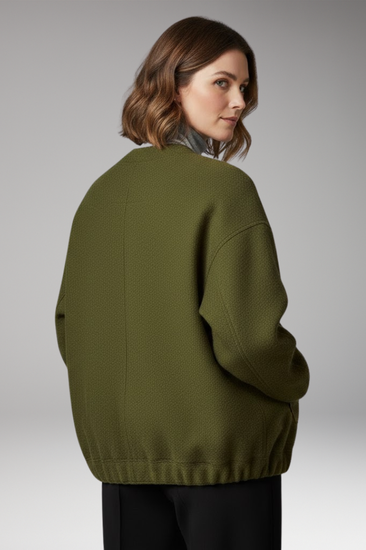 Women's Bomber Jacket with Zipper Front and Ribbed Details