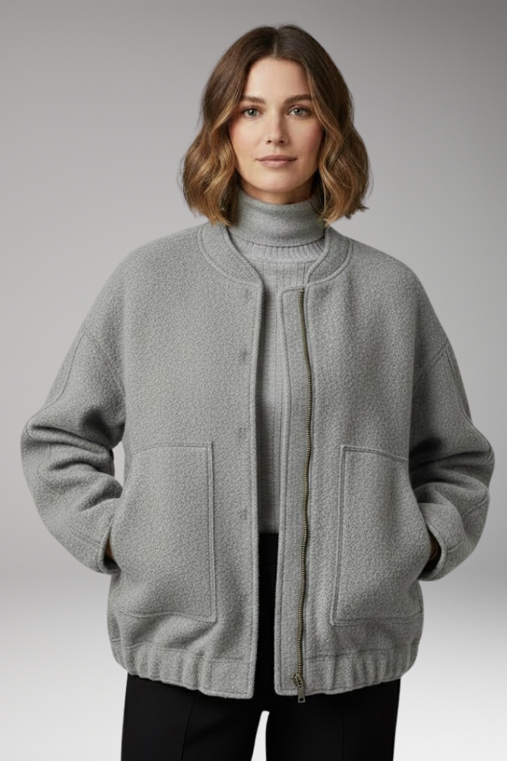 Women's Bomber Jacket with Zipper Front and Ribbed Details
