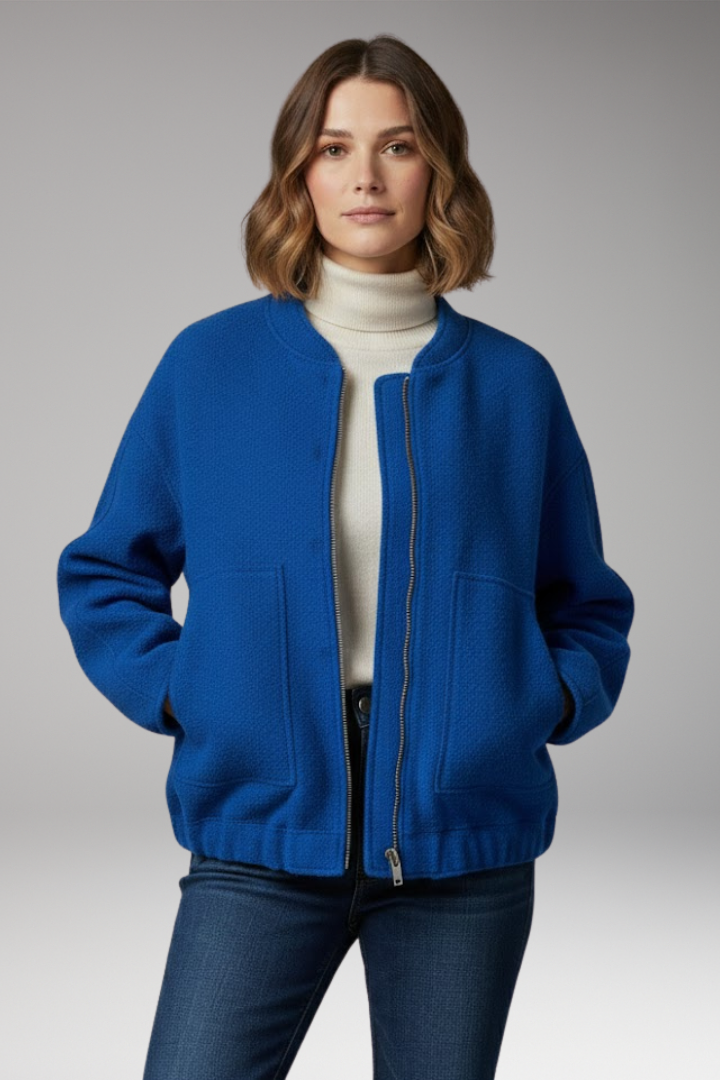 Women's Bomber Jacket with Zipper Front and Ribbed Details