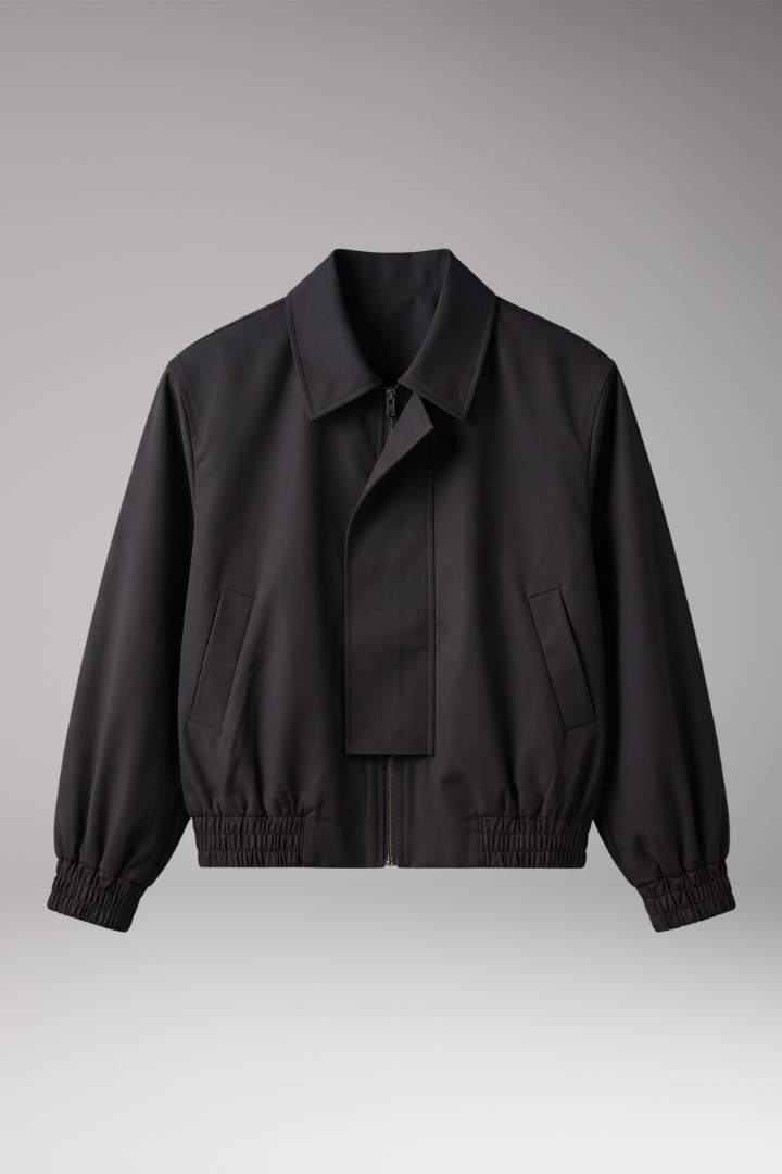 Women's Bomber Jacket with Zipper Front and Ribbed Edges