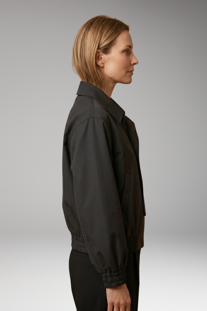 Women's Bomber Jacket with Zipper Front and Ribbed Edges