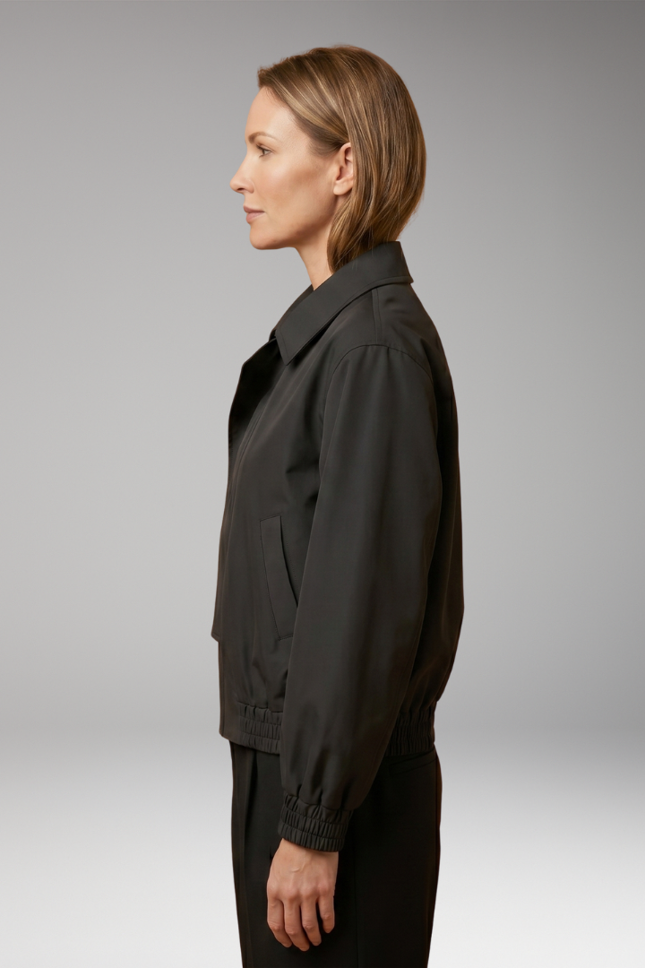 Women's Bomber Jacket with Zipper Front and Ribbed Edges