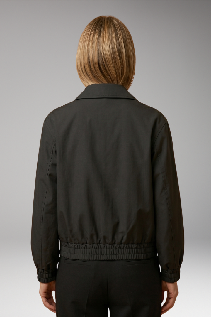 Women's Bomber Jacket with Zipper Front and Ribbed Edges