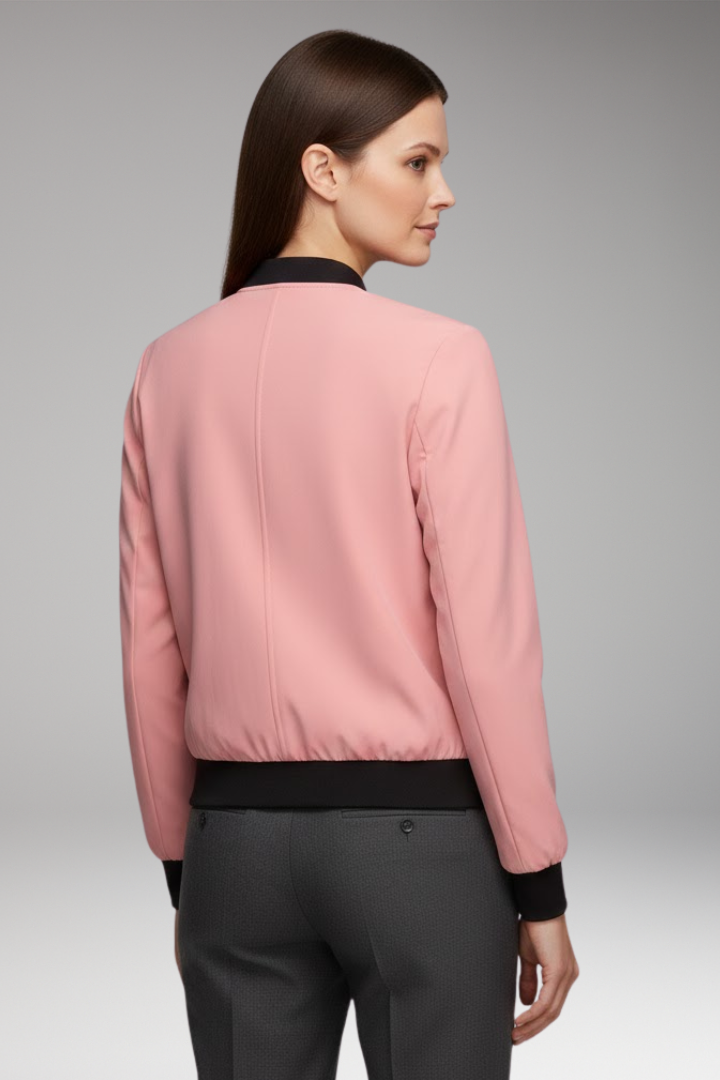 Women's Bomber Jacket with Zipper Pockets and Sporty Collar