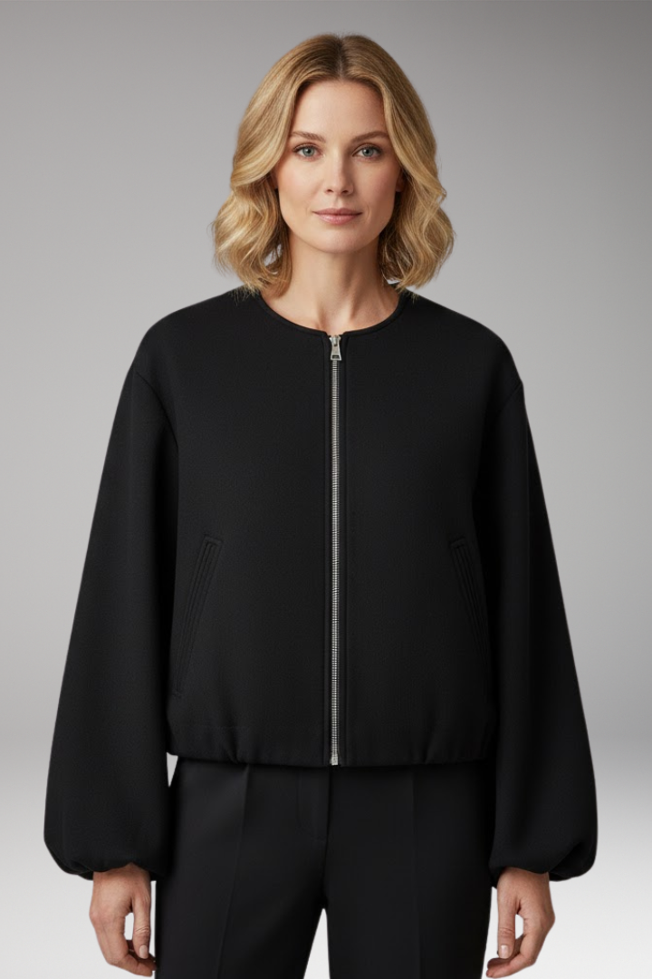 Women's Bomber Jacket with Zipper and Elastic Fit