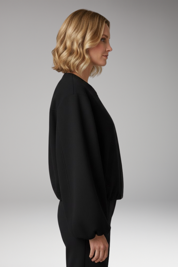 Women's Bomber Jacket with Zipper and Elastic Fit
