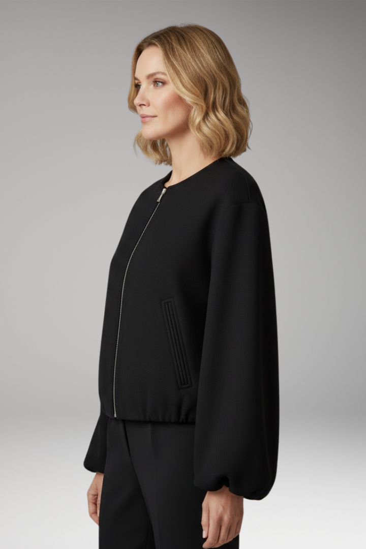 Women's Bomber Jacket with Zipper and Elastic Fit