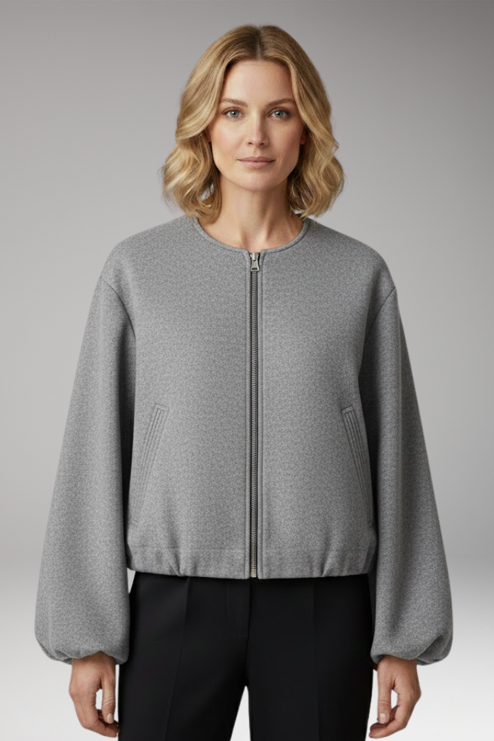 Women's Bomber Jacket with Zipper and Elastic Fit