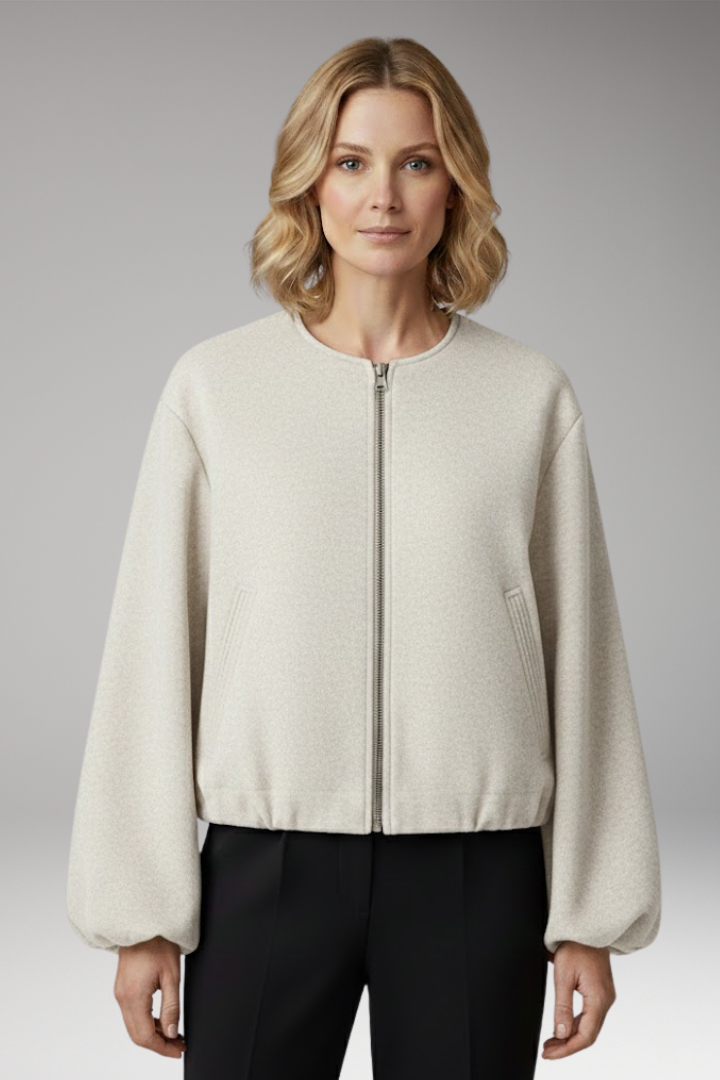 Women's Bomber Jacket with Zipper and Elastic Fit