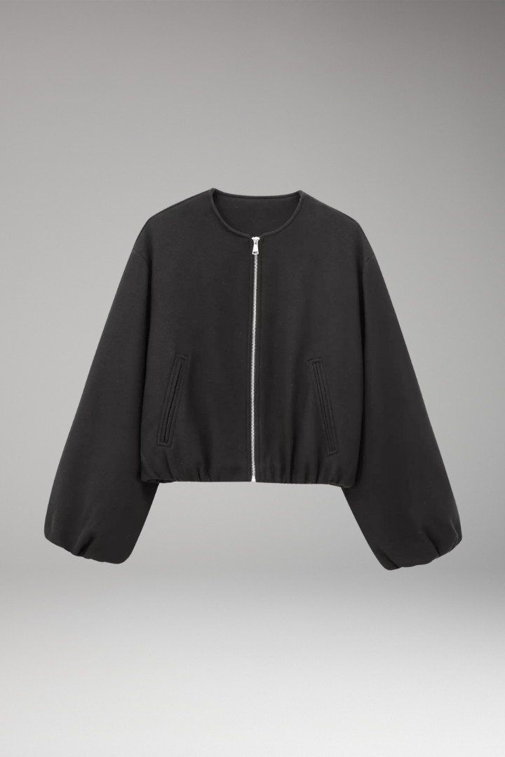 Women's Bomber Jacket with Zipper and Elastic Fit