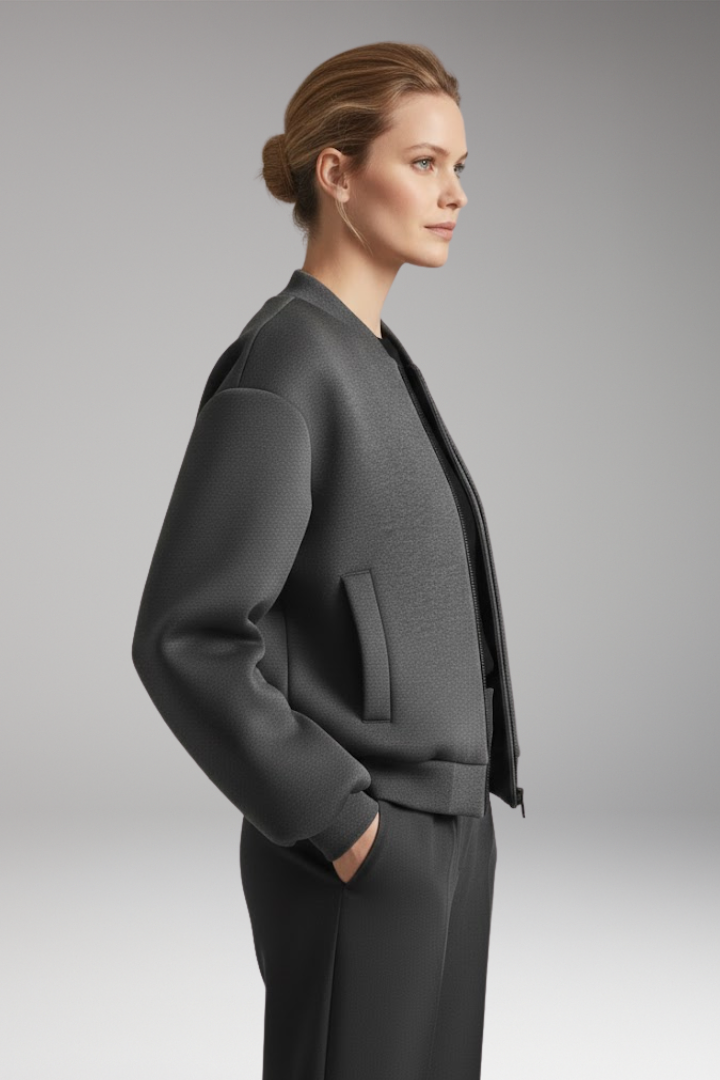 Women's Bomber Jacket with Zipper and Functional Side Pockets