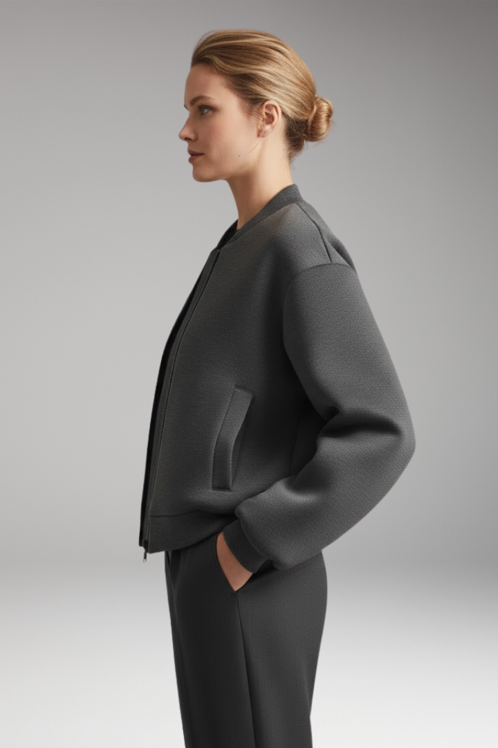 Women's Bomber Jacket with Zipper and Functional Side Pockets