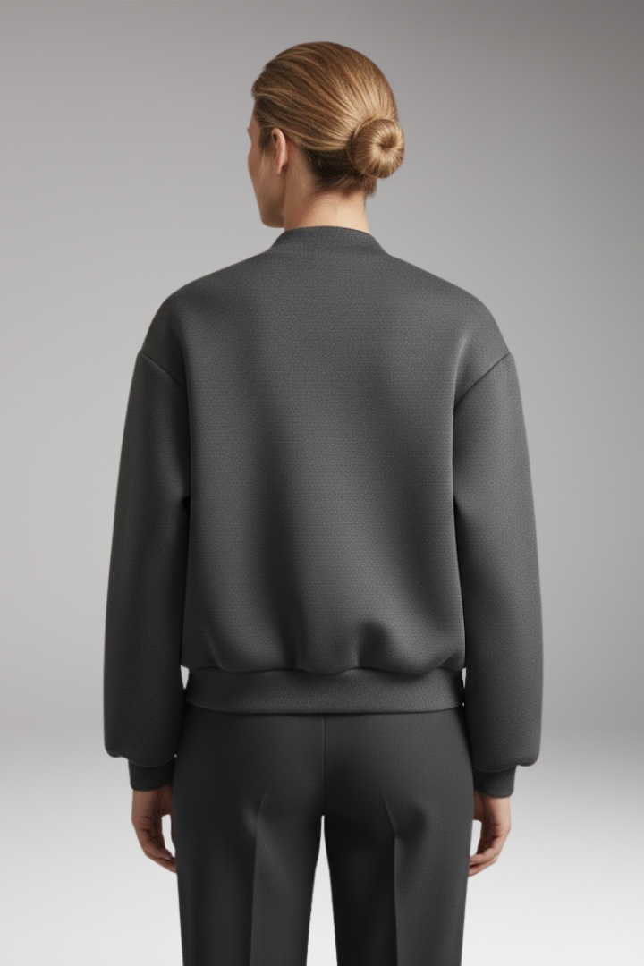 Women's Bomber Jacket with Zipper and Functional Side Pockets