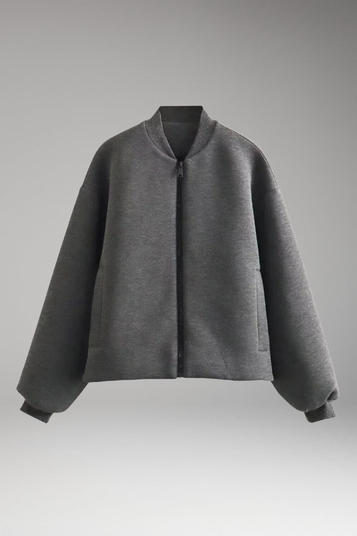 Women's Bomber Jacket with Zipper and Functional Side Pockets